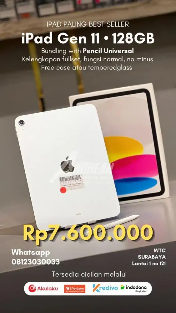 Second Ipad Gen 11 wifi 128gb + Pencil Universal Ibox