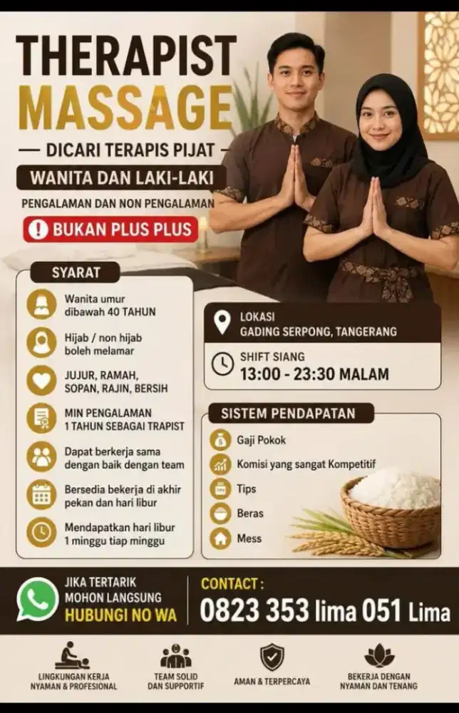 lowongan untuk therapist

Therapist massage