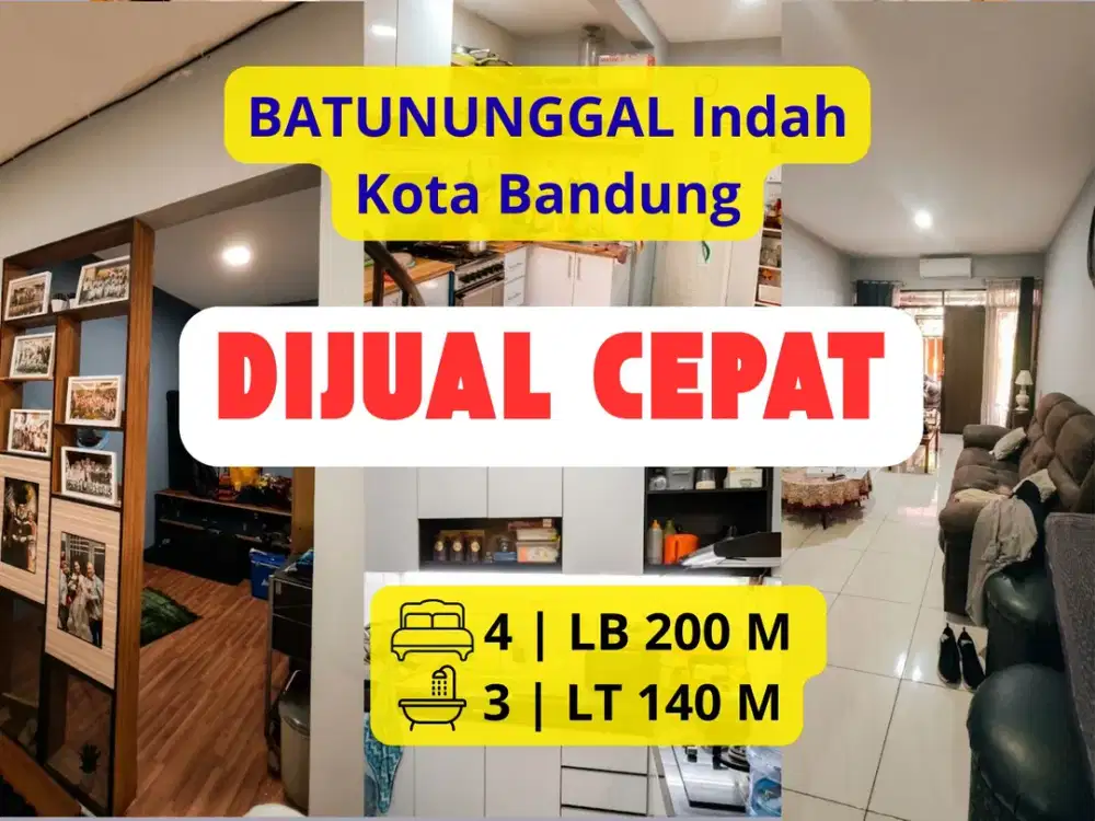 DIJUAL Cepat !!! RUMAH 2 LANTAI – BATUNUNGGAL, SAYAP TERUSAN BUAH BATU LT 140 m² | LB 200 m² | 4 KT | 3 KM | Rp 2,15 M