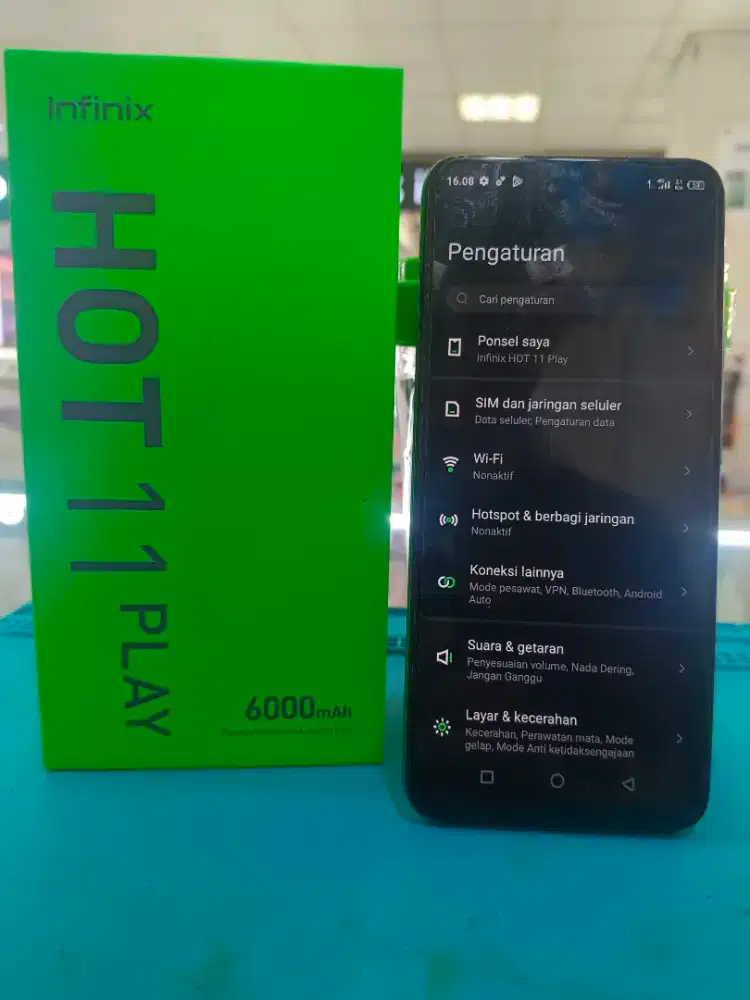 Jual fullset Handphone second infinix hot11play rom4/64gb.
