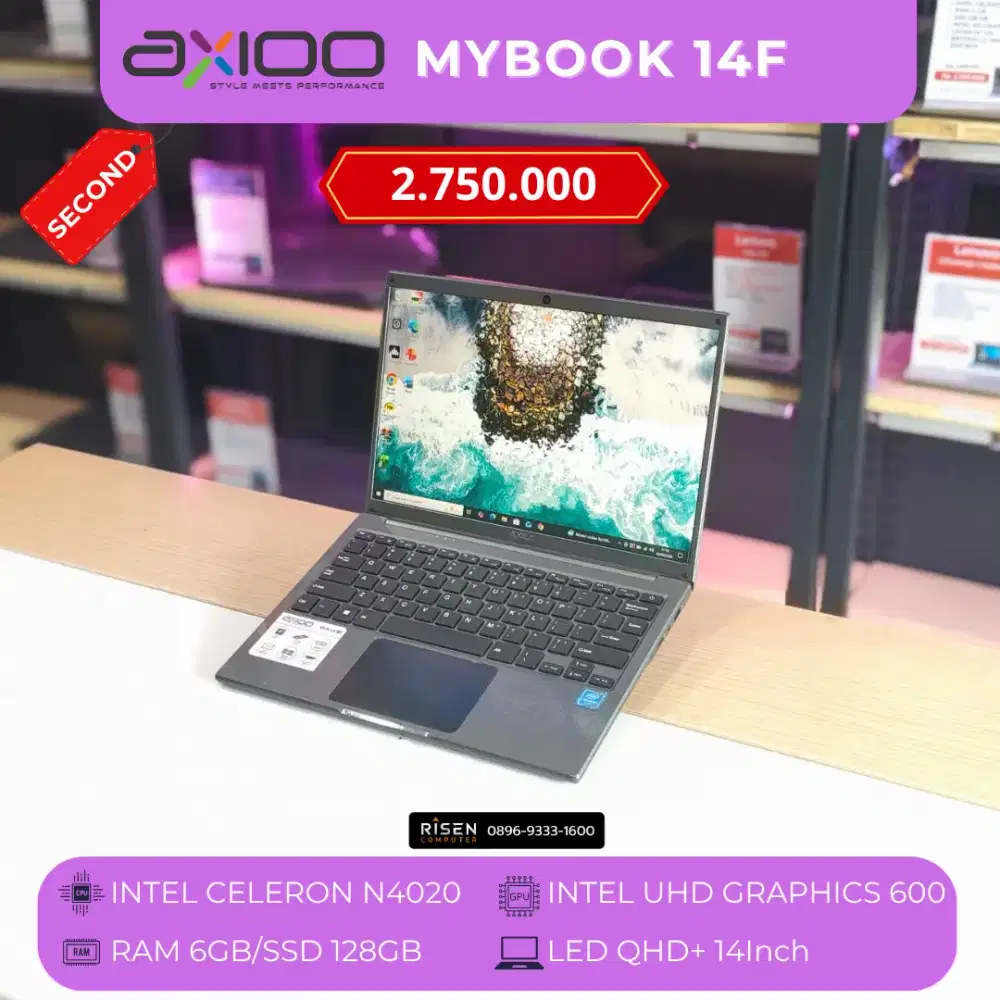 AXIOO MYBOOK 14F Intel Celeron N4020 RAM 6GB SSD 128GB QHD+ 14Inch