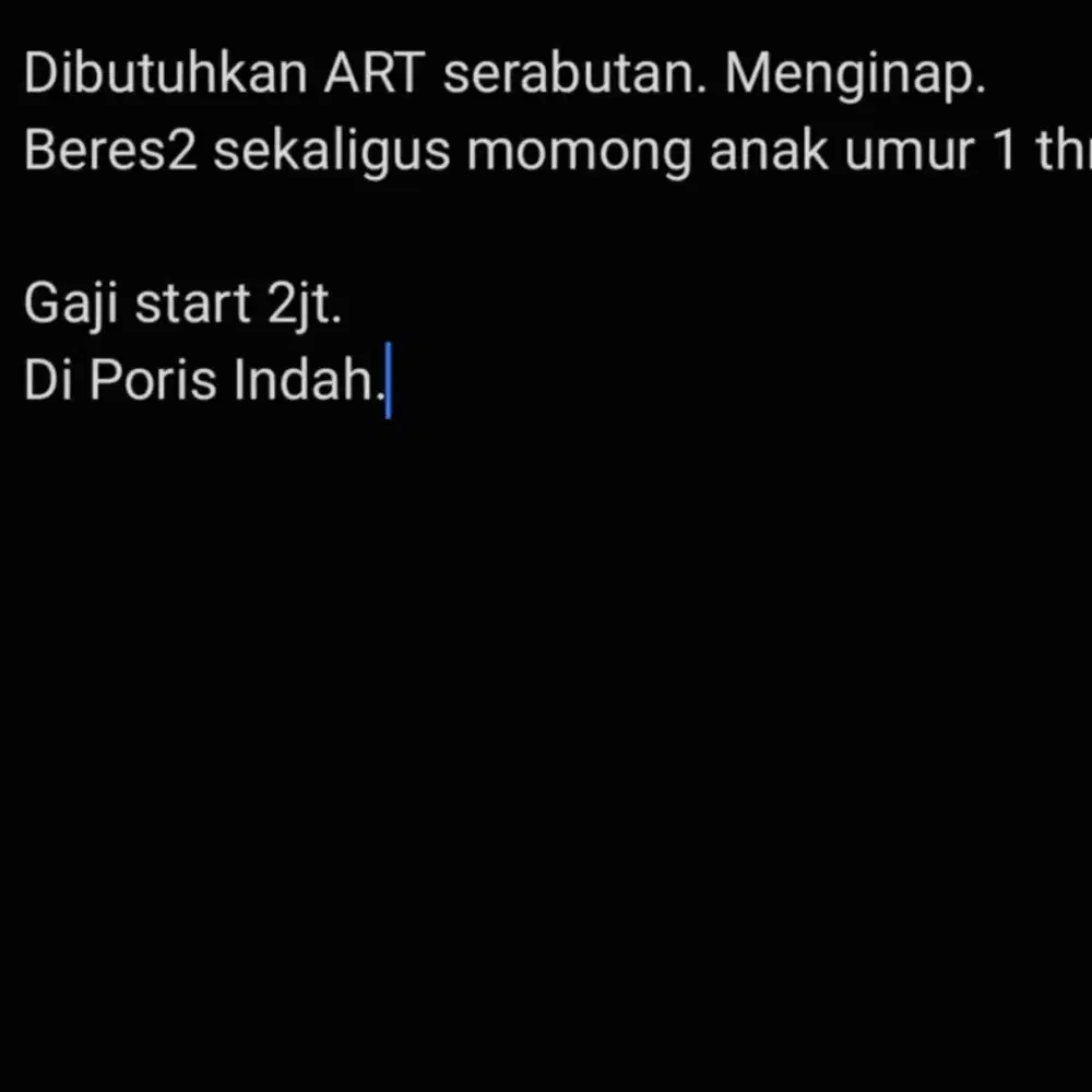 Dibutuhkan ART beres2 + momong