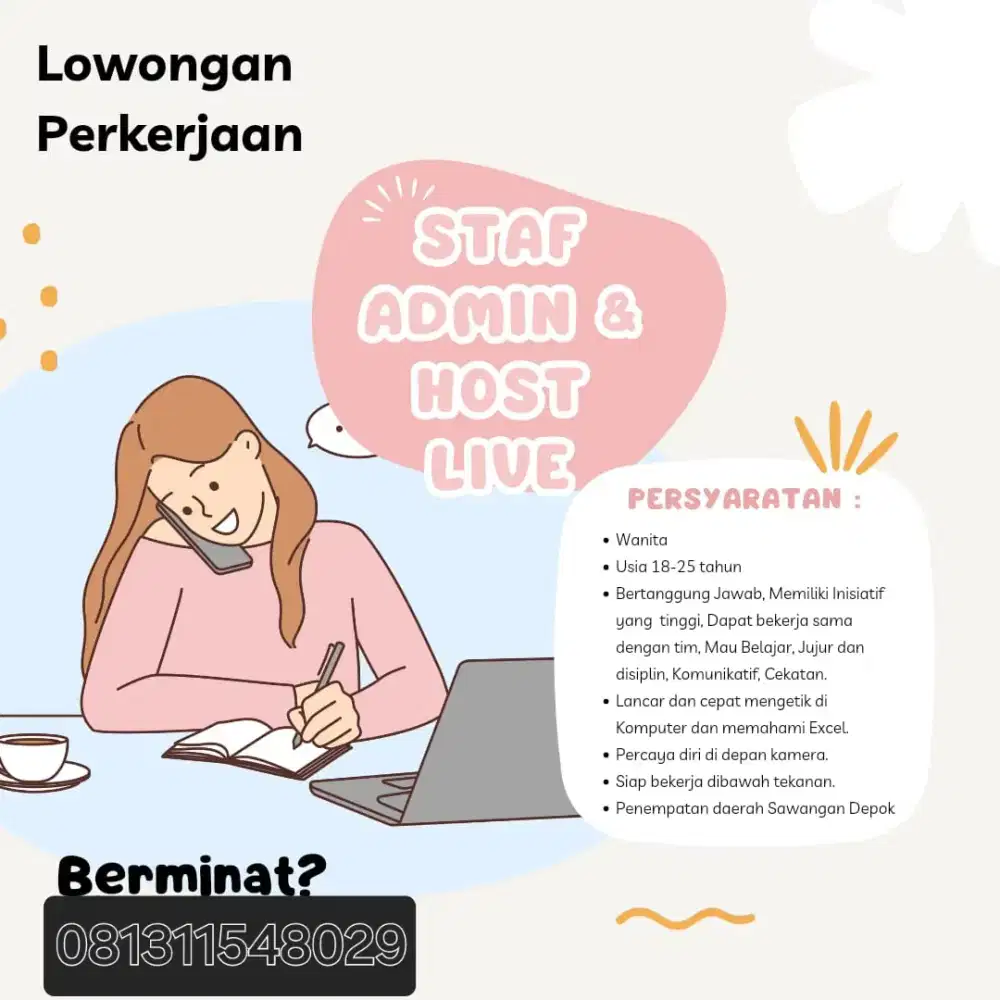 Admin host live (cewe) & Packing Online shop (cowo) Cinangka Sawangan