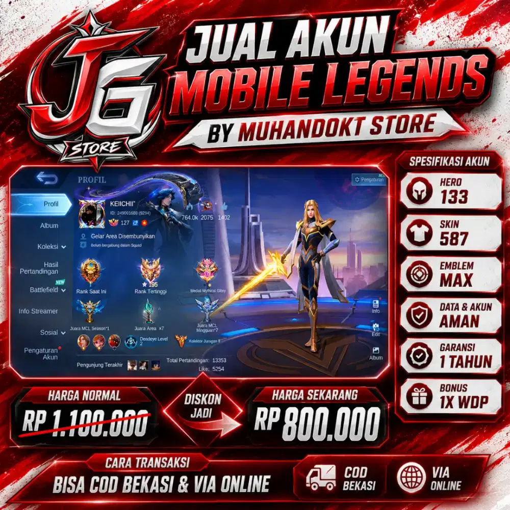 JUAL BELI AKUN MOBILE LEGENDS SKIN 587