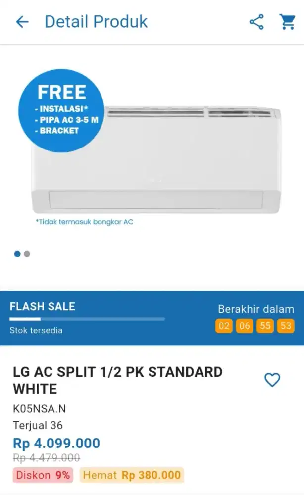 CICILAN LG AC SPLIT 1/2 PK STANDAR