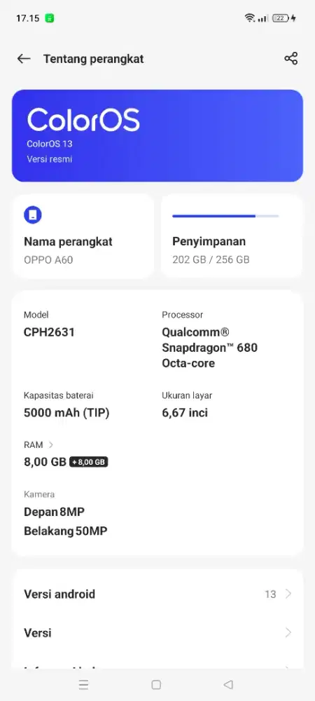Jual hp Oppo a60 ram 8/256