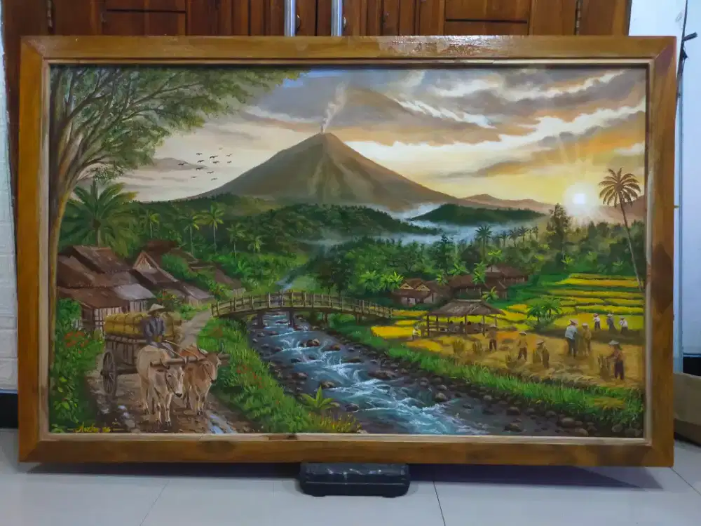Lukisan kanvas pemandangan panen raya