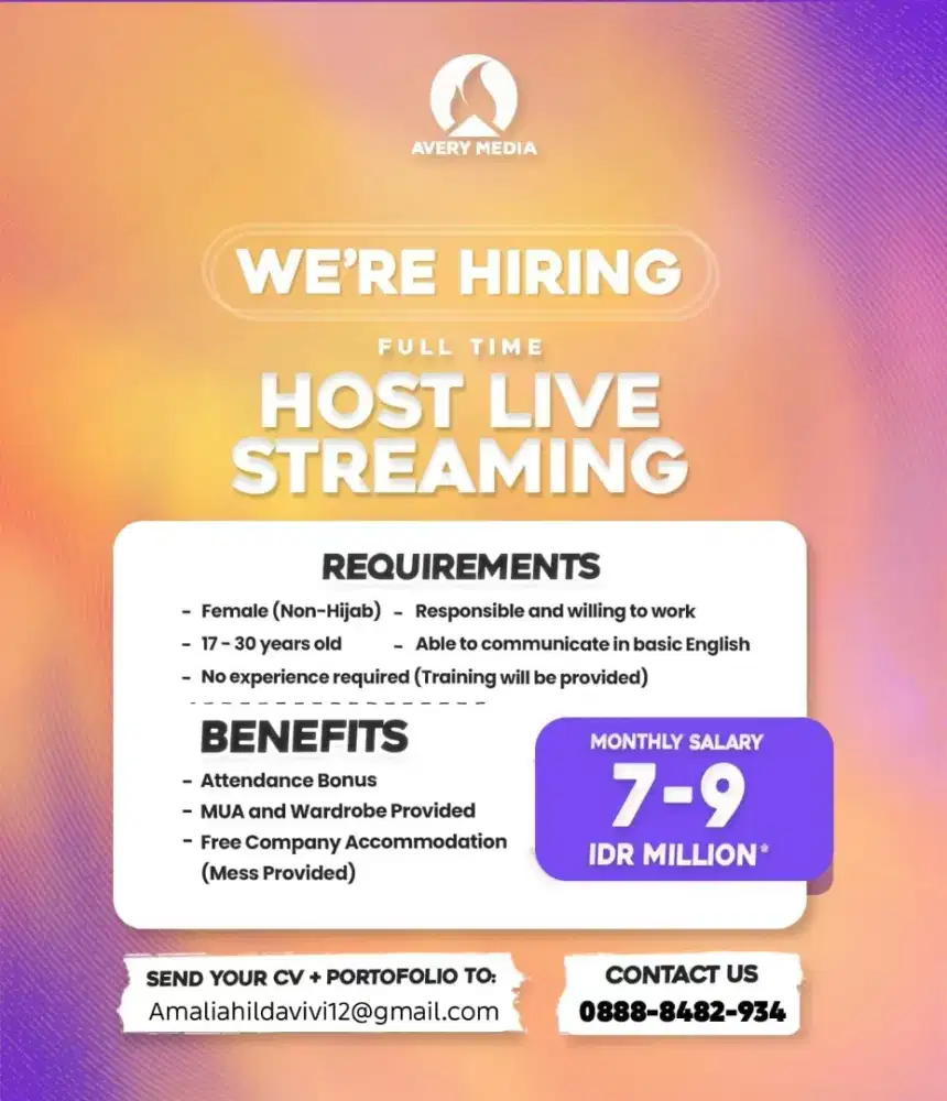 OPEN RECRUITMENT HOST LIVE TIKTOK SE-INDONESIA