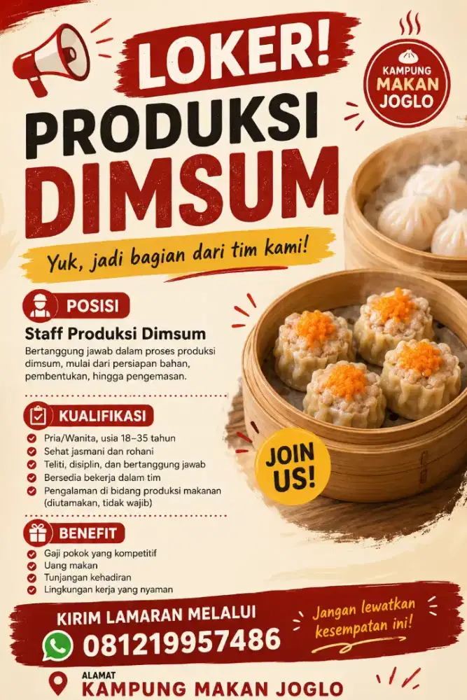 Loker staff Produksi Dimsum