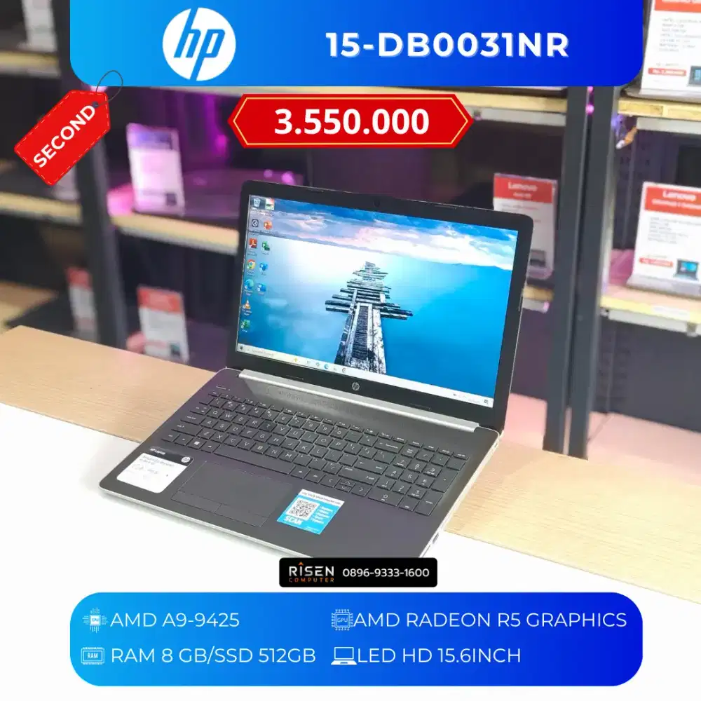HP 15-DB0031NR AMD A9-9425 RAM 8GB SSD 512GB HD 15,6Inch Bekas Laptop