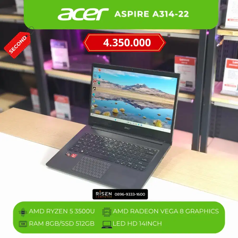 ACER ASPIRE 3 A314-22 AMD Ryzen 5 3500U RAM 8GB SSD 512GB HD 14Inch