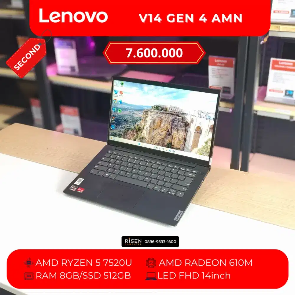 LENOVO V14 GEN 4 AMN AMD Ryzen 5 7520U RAM 8GB SSD 512GB FHD 14Inch