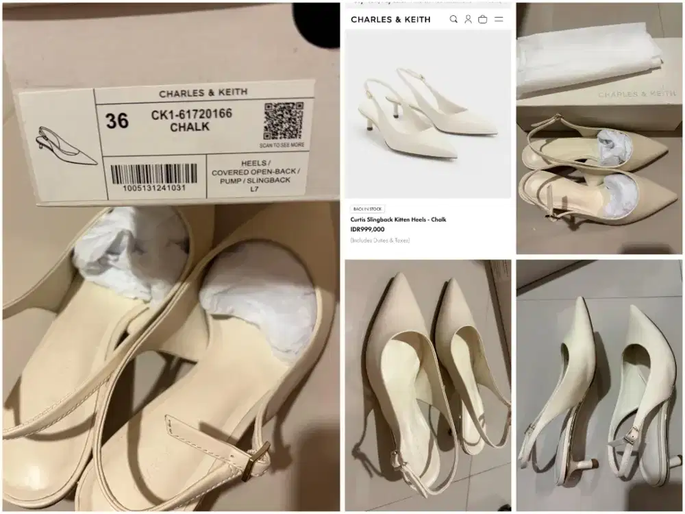 Charles n Keith Curtis Slingback Kitten Heels - Chalk Second