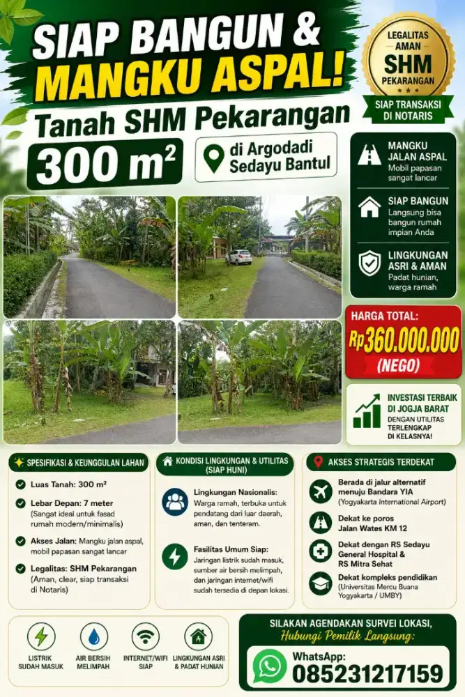 Tanah SHM Pekarangan SIAP BANGUN MANGKU ASPAL