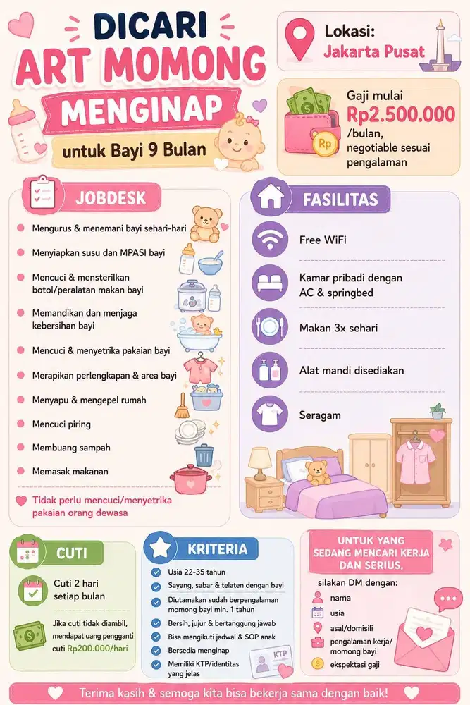 LOWONGAN KERJA ART MERANGKAP ASUH ANAK