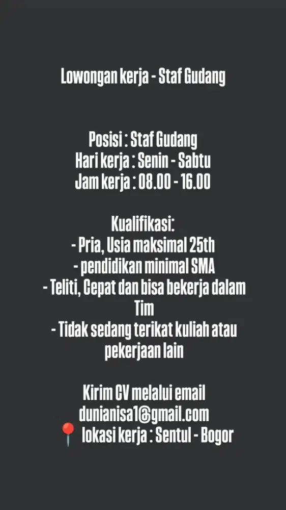 Lowongan Kerja - Staf Gudang