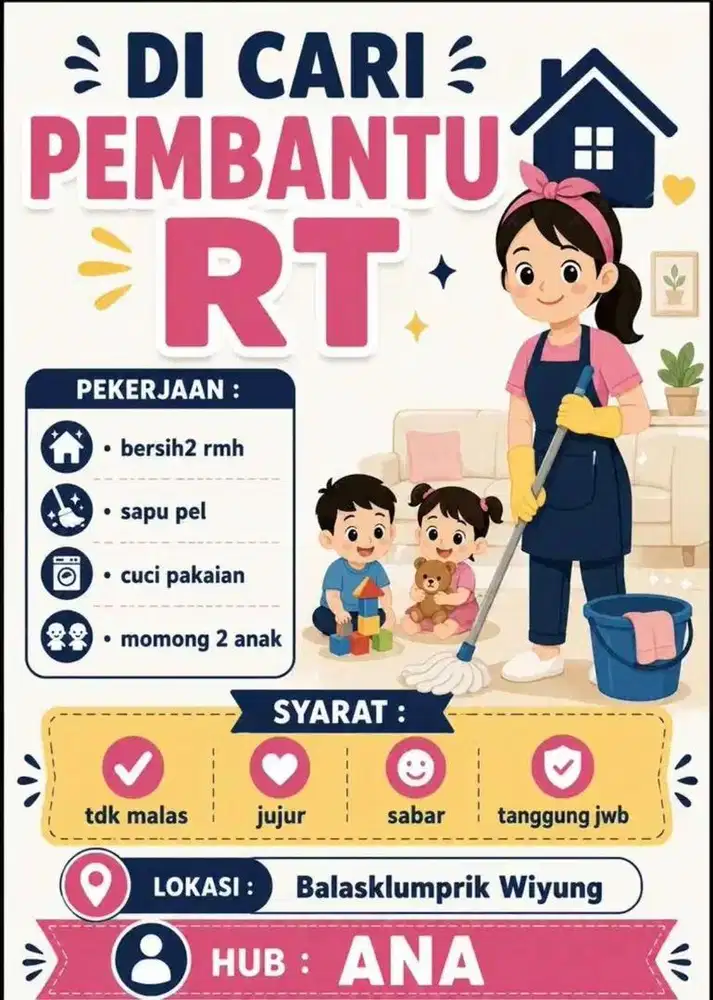 Di cari ART Pembantu RT Balasklumprik Wiyung