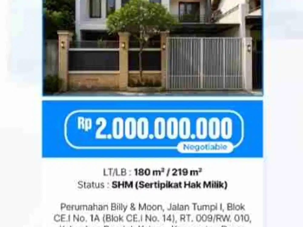 JUAL RUMAH BILLY MOON (LELANG)