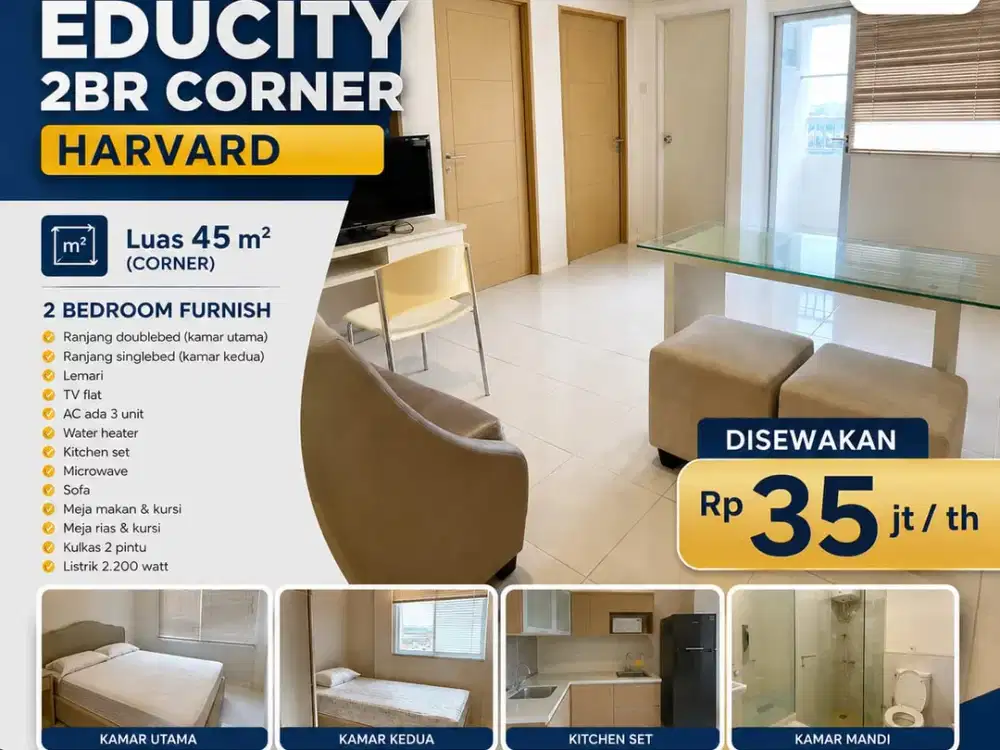 Disewakan Apartemen Educity 2BR Corner Harvard