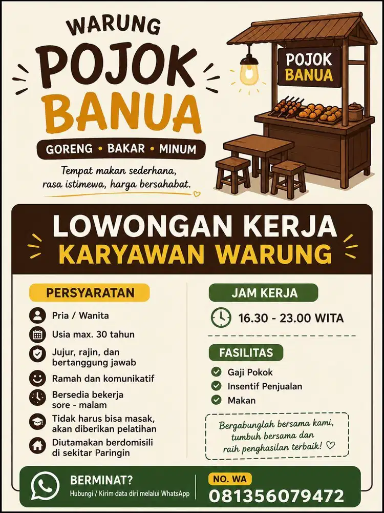 LOWONGAN KARYAWAN WARUNG POJOK BANUA – PARINGIN