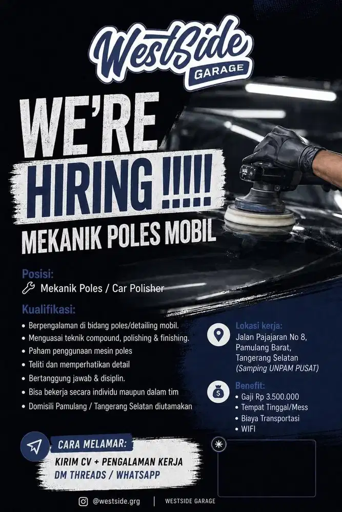 DICARI OPERATOR POLES DAN BAGIAN CARWASH