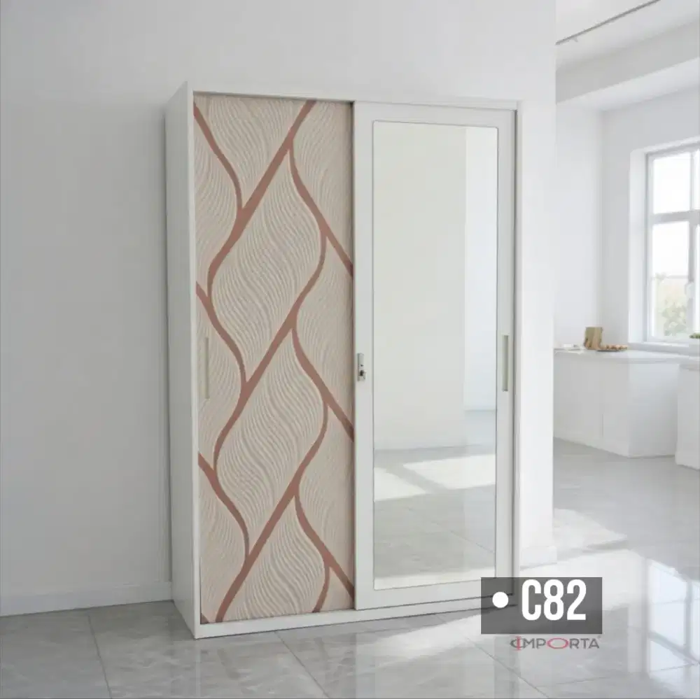 Lemari Pakaian Besi Pintu Sliding 2 Pintu Importa OKELO C82