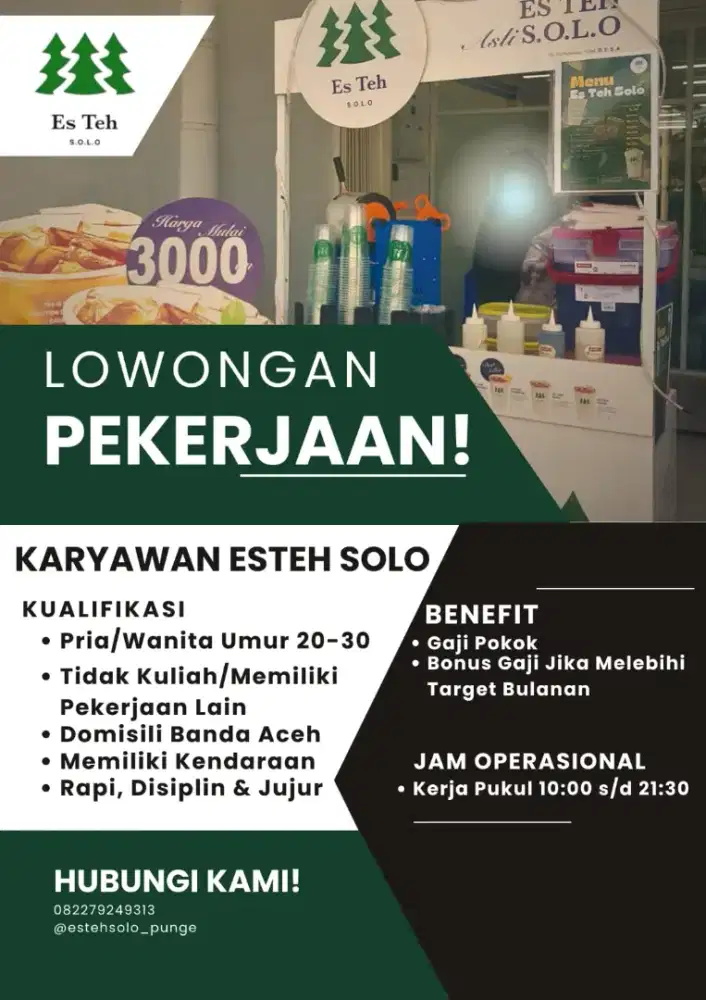 Dibutuhkan karyawan jaga outlet esteh solo