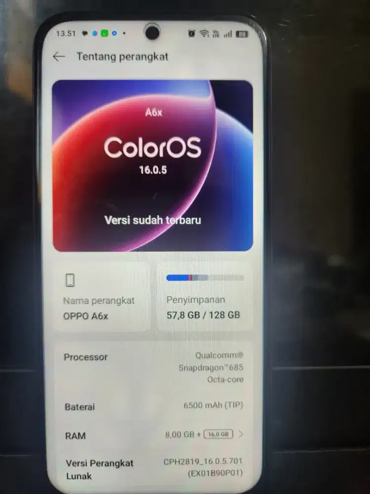 Oppo A6x 8+16/128 + charger