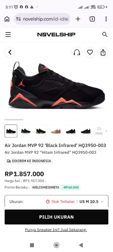 Jual Cepat Murah Nike Air Jordan MPV 92 Black Infrared Original 100%