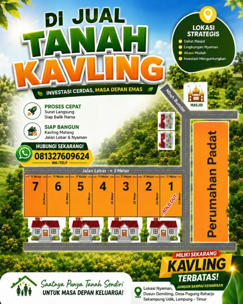 Di Jual Tanah Kavling Murah di Pugung Raharjo
