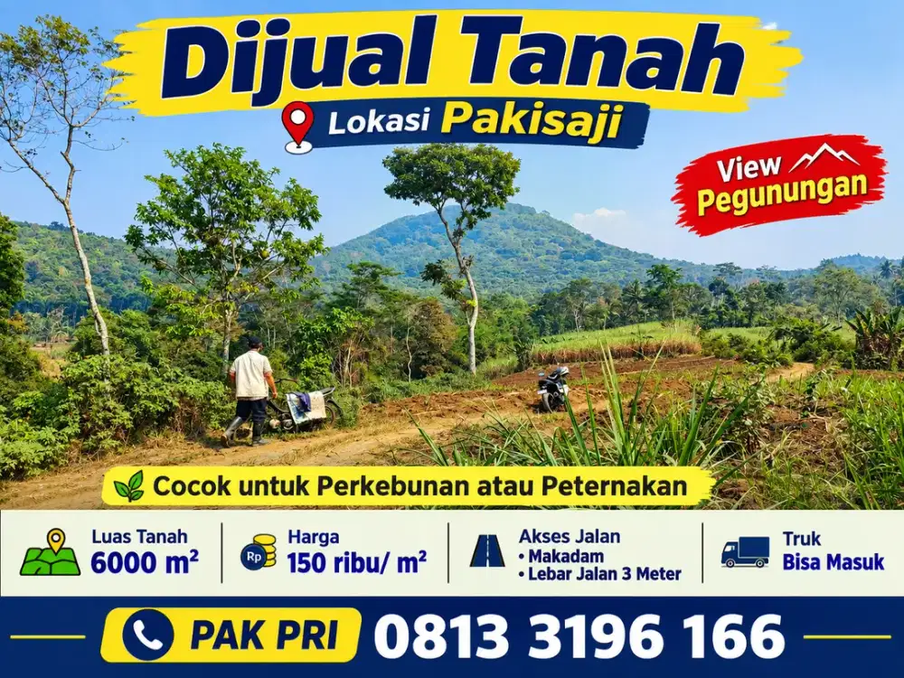 Dijual Tanah Luas 6.000 m2 Pakisaji View Gunung Murah Cocok Peternakan Kebun