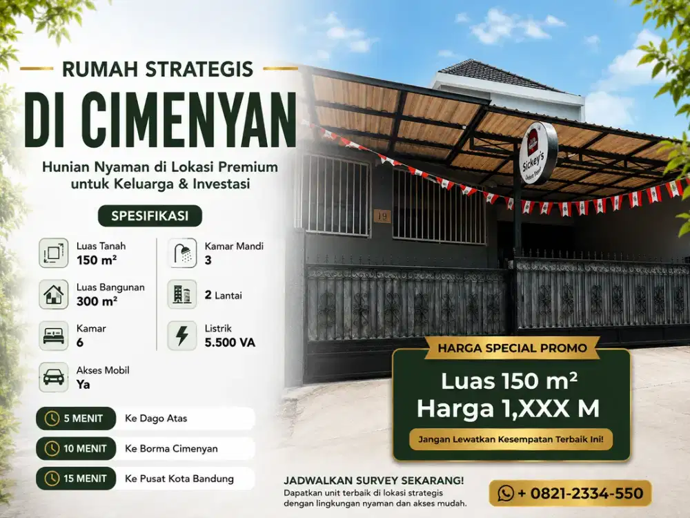 Rumah 2 Lantai Siap Huni 6 Kamar Cocok Hunian & Investasi di Cimenyan Bandung