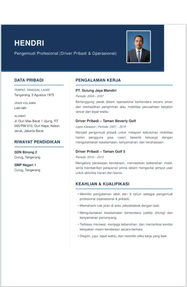 Mencari kerjaan driver pribadi