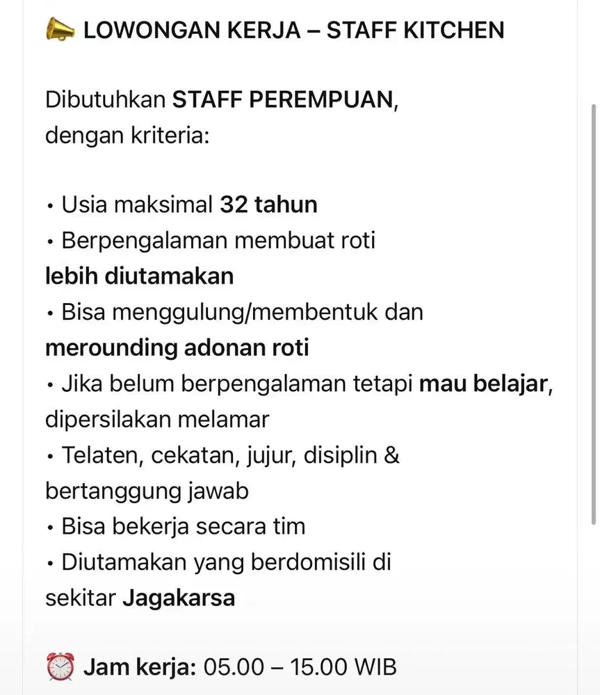 Lowongan pekerjaan pembuat roti