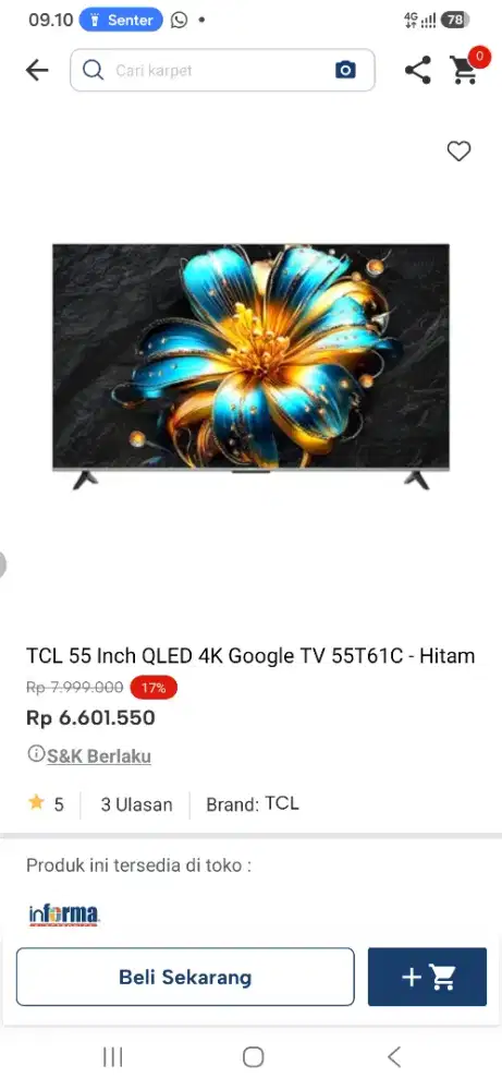 Tcl 55 inch qled 4k google tv 55T61C