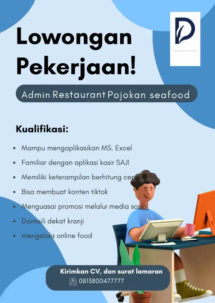 Lowongan kasir dan admin restoran seafood di Bintara Kranji