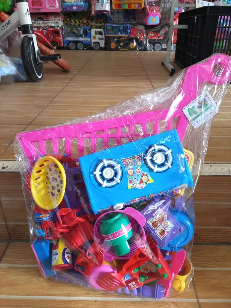 mainan anak troli supermarket set masak masak