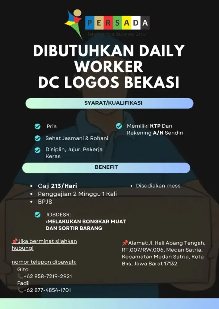 (GRATIS)Lowongan daily worker Logos Bekasi