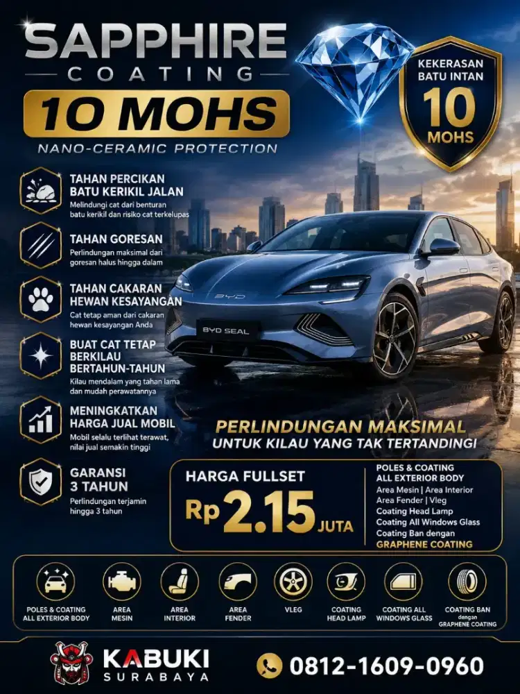 Sapphire Coating dgn kekerasan 10h Mohs (diamond)