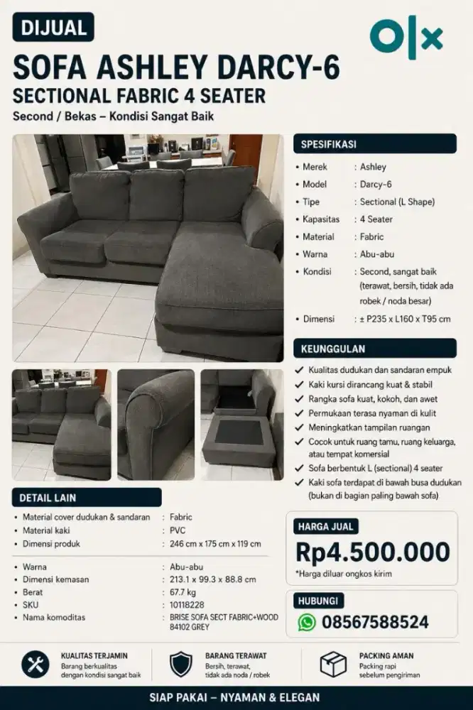 Sale Sofa L Ashley Brise Informa - fabric abu-abu