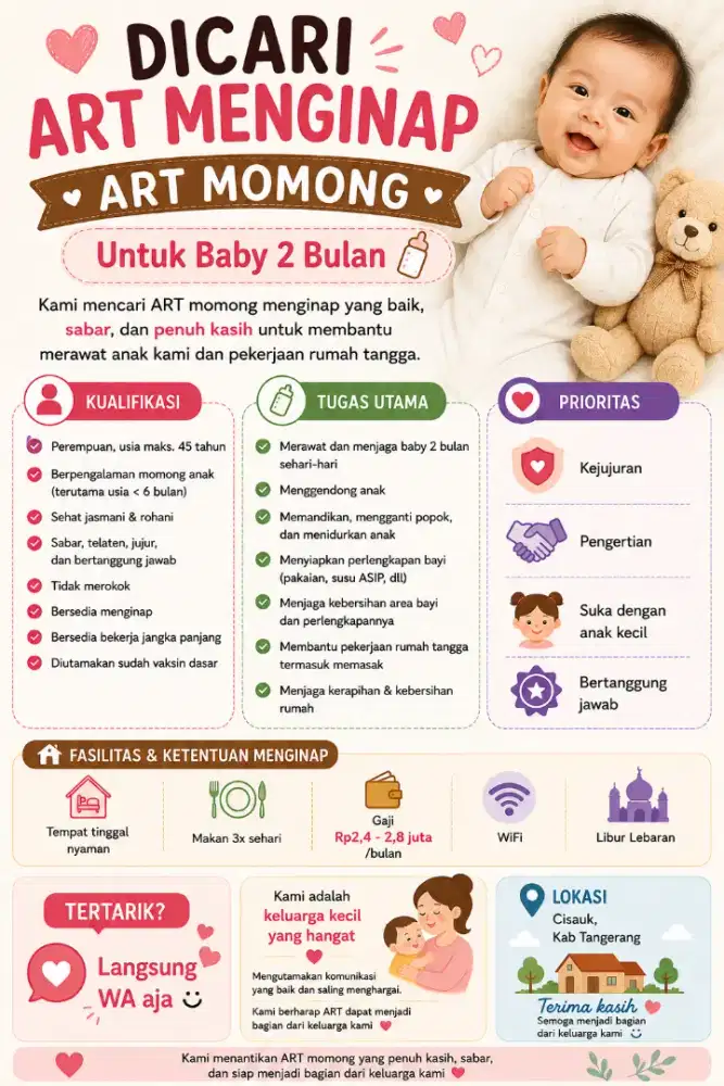 Dibutuhkan ART Momong Anak 2 Bulan