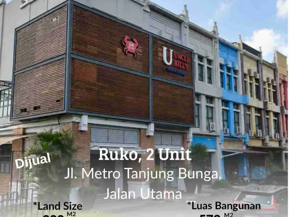 Ruko 2 unit jl Metro Tanjung bunga poros jalan utama posisi sudut