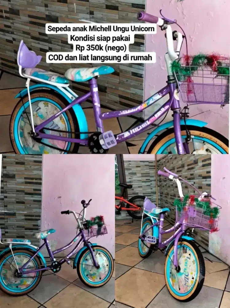 Sepeda Anak Perempuan Michel Unicorn Keranjang + Boncengan Sidoarjo