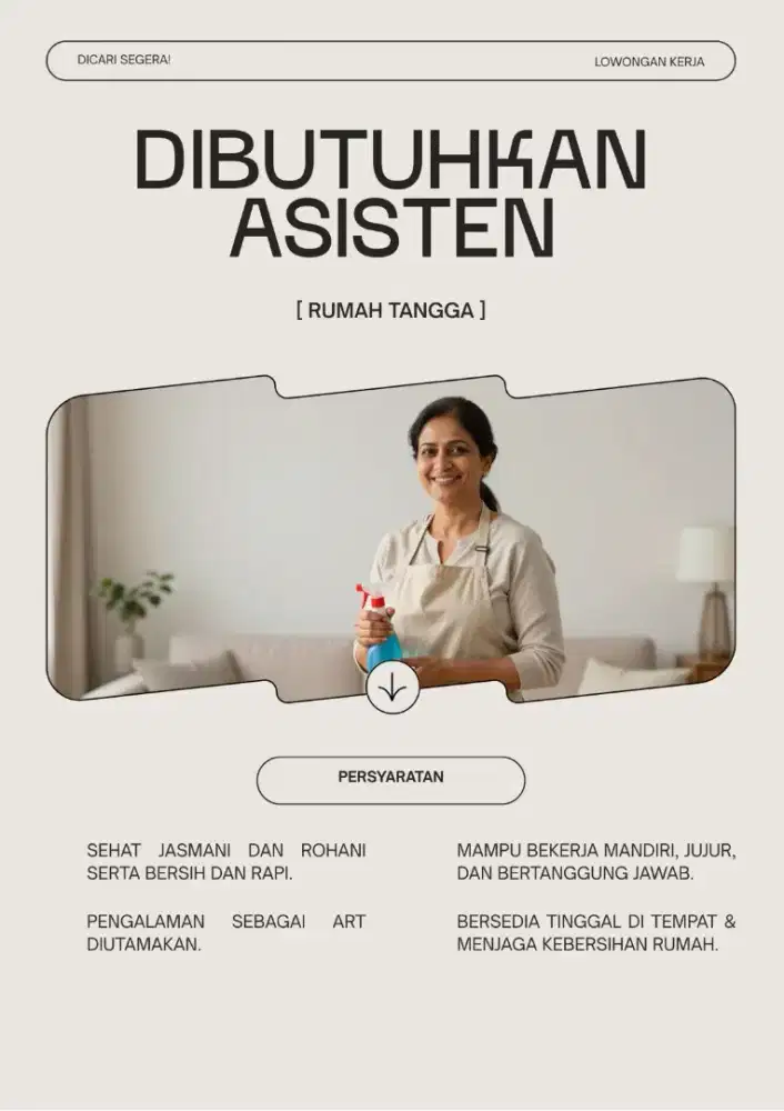 DI CARI Asisten Rumah Tangga