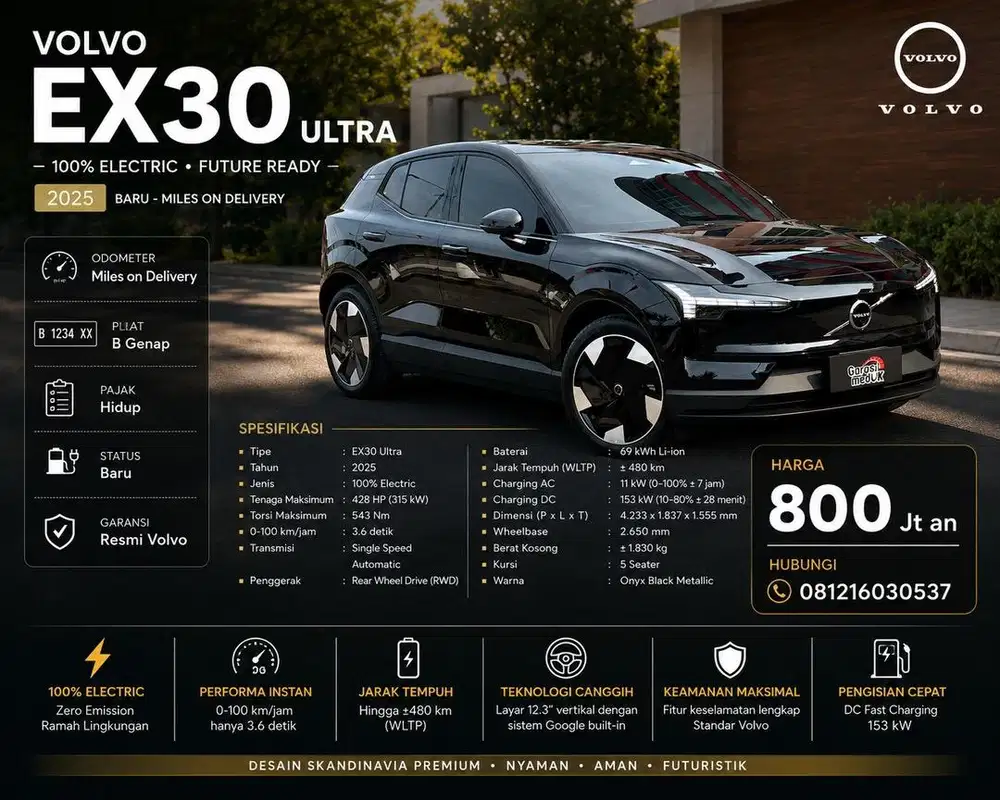 Volvo EX30 EX 30 Ultra Ev Listrik 2025 New Baru Hitam Black Murah Top