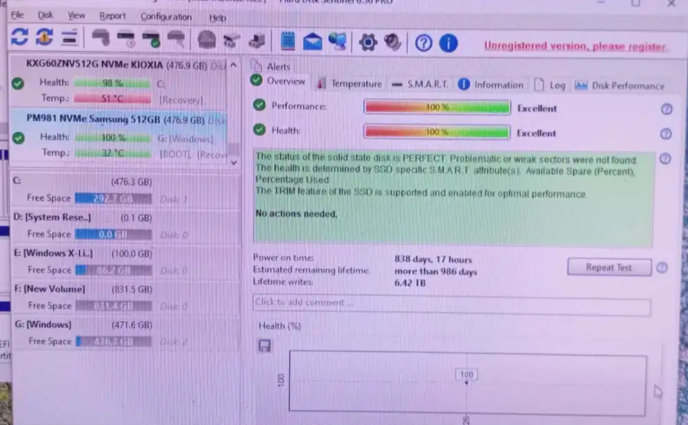 NVME 512GB 100% (2280 & 2230)