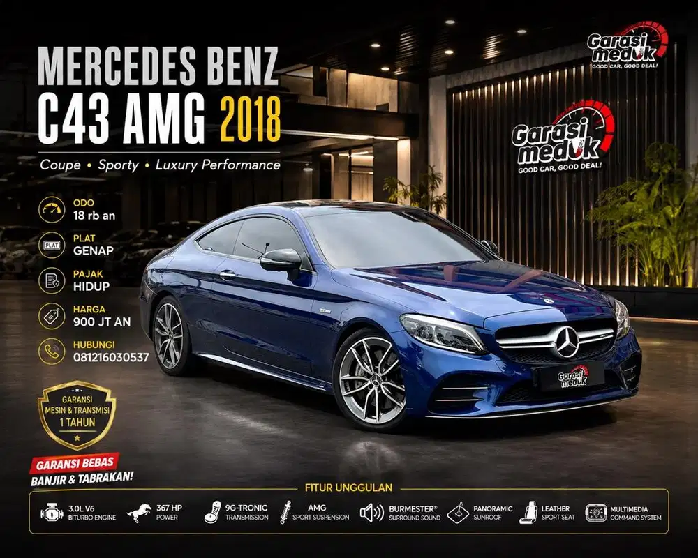 Mercedes Benz Mercy C43 C 43 Coupe AMG 2018 Antik Low KM Biru Genap