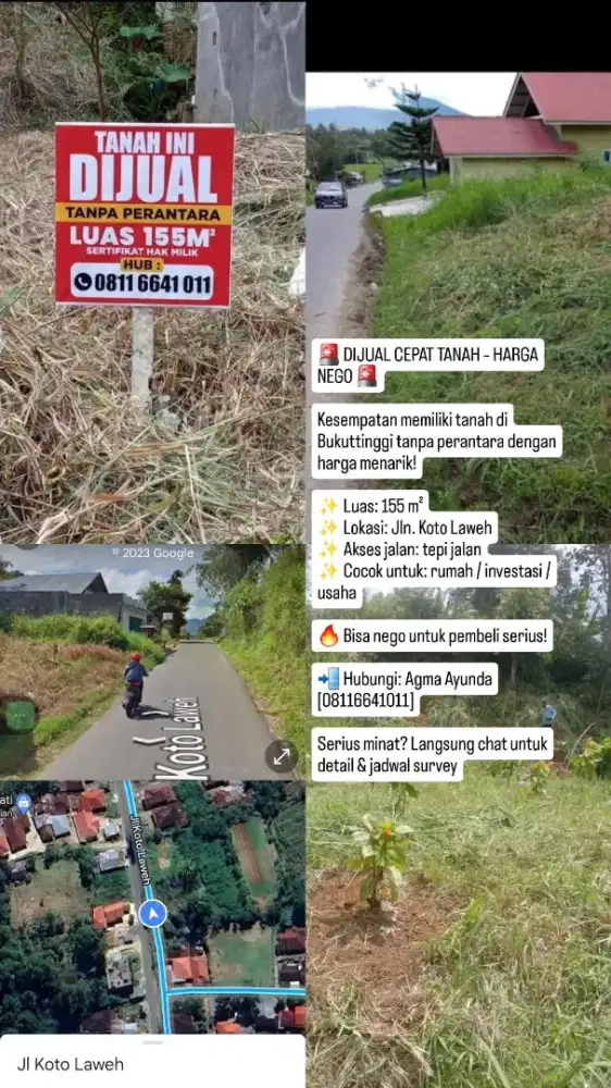Dijual tanah SHM 155m2, Koto Laweh,pinggir jalan,cocok untuk investasi