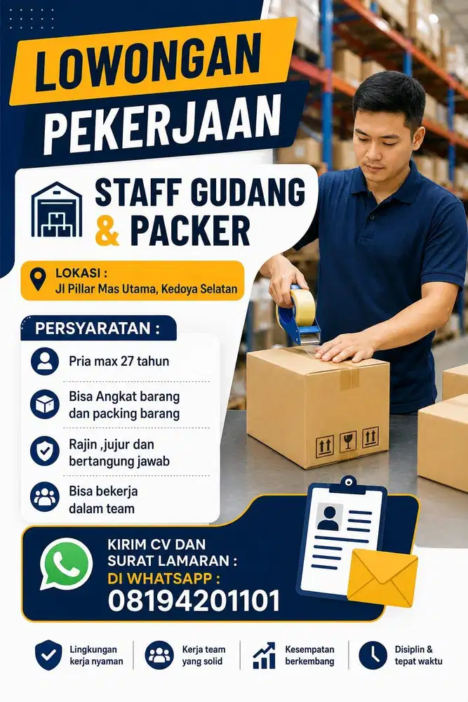 LOWONGAN KERJA STAFF GUDANG PACKER PRIA AREA KEDOYA JAKARTA BARAT