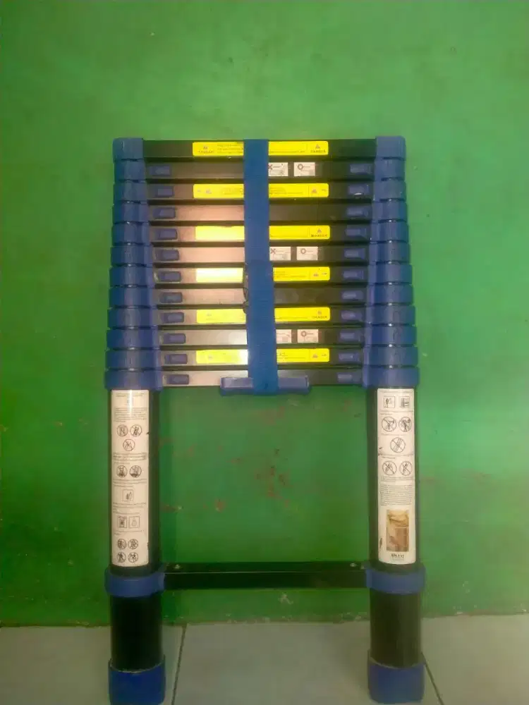 Tangga Lipat Alumunium Teleskopik 3,8 Meter Single (Biru-Hitam)